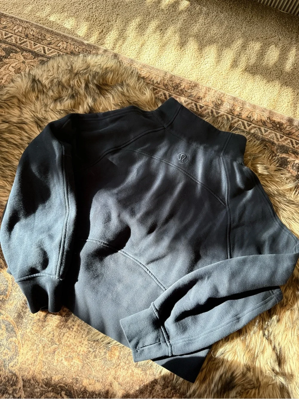 Lululemon Cropped Scuba Half-Zip Pullover in Navy with Gold Zipper